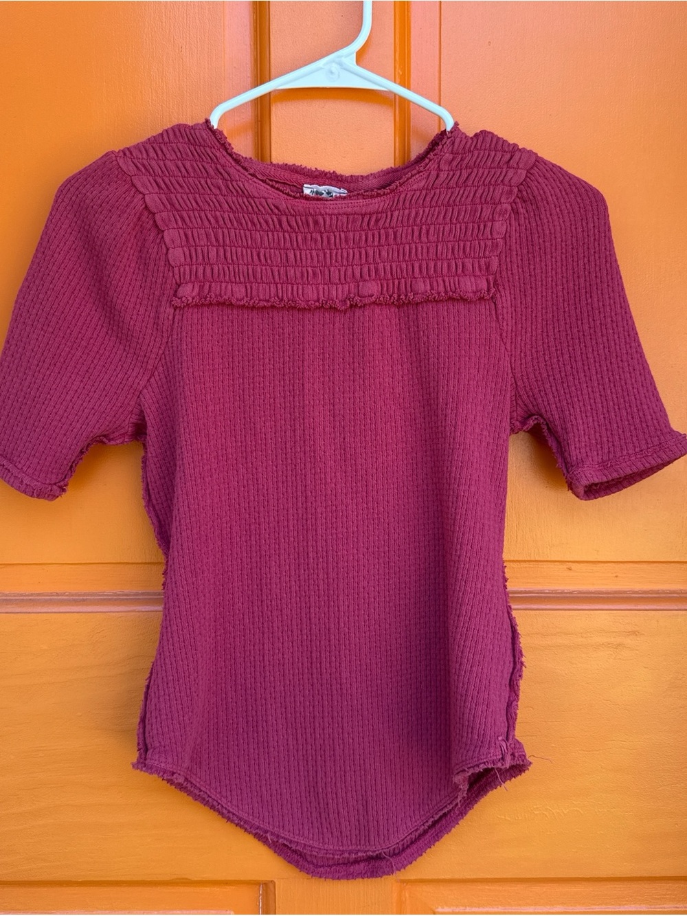 Free People Raspberry Textured Short Sleeve Top